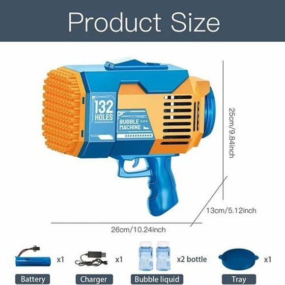 Blue 132 Holes Bubble Gun Upgraded Bazooka Big Rocket Bubble Blaster Gun - Picture 2 of 6